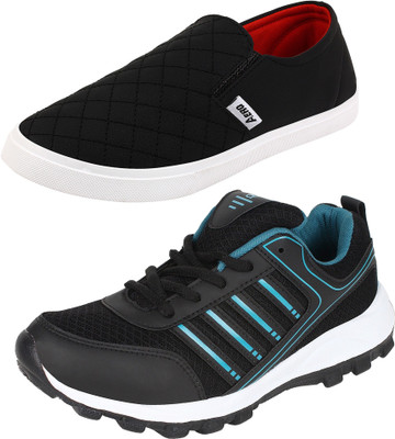 

Aero 02 Pair Combo Power Play & Canvas Running Shoes For Men(Black, Blue, Black, Red, Black::cyan::black::red