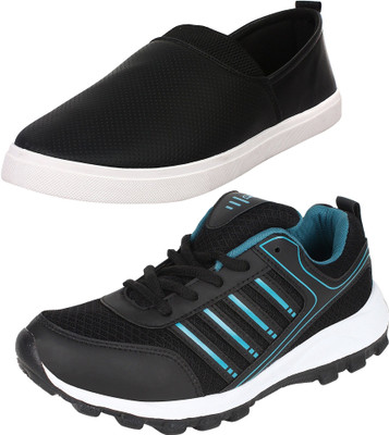 

Aero 02 Pair Combo Power Play & Canvas Running Shoes For Men(Black, Blue, Black, Black::cyan::black