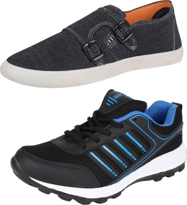 

Aero 02 Pair Combo Power Play & Canvas Sneakers For Men(Black, Blue, Blue