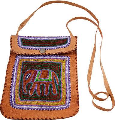 

India Meets India Boys & Girls Casual Brown Genuine Leather Sling Bag