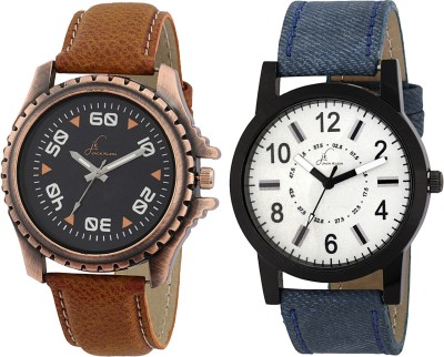 Jack Klein Black - White Dial Brown Blue Strap Analogue Wrist Watch Watch  - For Men   Watches  (Jack Klein)