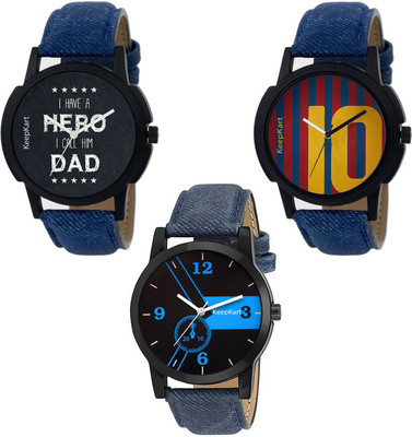 

keepkart MESSI Jersey & DAD Love & Chronograph Pattern Combo Pack Of - 3 Watch - For Men & Women