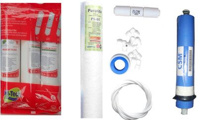 

Bluenova Year RO service Kit with Hi-Tech Inline set, CSM 80 GPD membrane, Spun and Other Accessories Solid Filter Cartridge(5, Pack of 7)