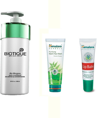 

Himalaya Purifying Neem Face Wash, Biotique Anti Dandruff Shampoo & Conditioner, Lip Balm(Set of 3)