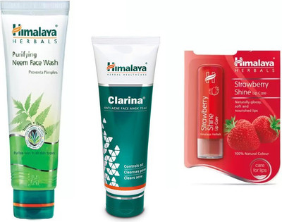 

Himalaya Purifying Neem Face Wash, Strawberry Shine Lip Care, anti acne clarina face mask(Set of 3)