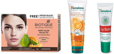 

Himalaya Tan Removal Orange Face Wash, Party Glow Facial Kit, Lip Balm(Set of 3)