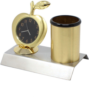 

Tootpado 1 Compartments Metal 1 Pen Satnd With Clock(Gold)