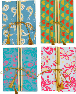 

DI-KRAFT A5 Diary(SET OF 4 HANDMADE PAPER BAMBOO LOCK DIARY, Multicolor1, Pack of 4)