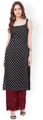 Shree Wow Women Solid Straight Kurta(Black)