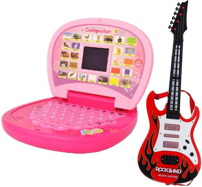 

FEMININE STYLE combo of Kids mini English Laptop with small screen & guitar with light & music(large) (Multi color)(Multicolor)
