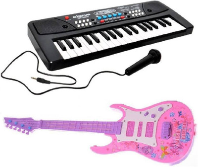 

FEMININE STYLE Combo of 37 Key Piano Keyboard Toy with DC Power Option, Recording and Mic with Musical Guitar (pink )With Light And Sound for kids (Multi color)(Multicolor)