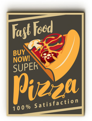 NISH! Fast Food - Pizza - Poster on Wood #055 (MDF Wood, 18"x24", 1 Piece) | Wall Art Decor Hanging Sign Plaque Poster for Fast Food Chains, Coffee Shops, Café, Restaurants, Kitchen, Dining Room, Home, Office Digital Reprint 18 inch x 24 inch Painting