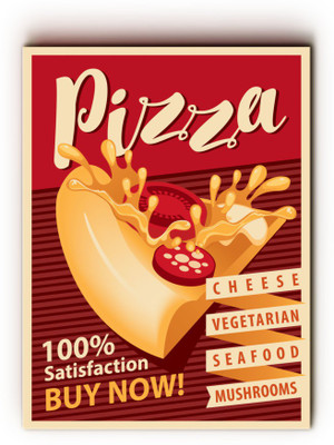 NISH! Fast Food - Pizza - Poster on Wood #054 (MDF Wood, 18"x24", 1 Piece) | Wall Art Decor Hanging Sign Plaque Poster for Fast Food Chains, Coffee Shops, Café, Restaurants, Kitchen, Dining Room, Home, Office Digital Reprint 18 inch x 24 inch Painting