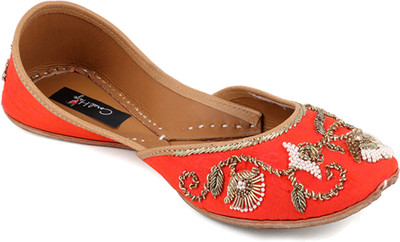 

Coral Haze Premium Quality Raw Silk Women's Punjabi Fashionable Stylish Jutti Orange Bellies For Women(Orange