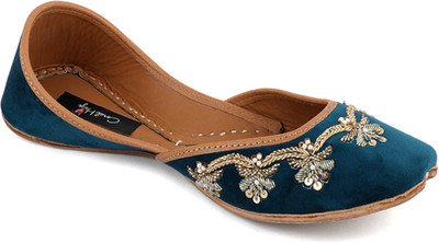 

Coral Haze Premium Quality Velvet Women's Punjabi Fashionable Stylish Jutti Teal Bellies For Women(Blue