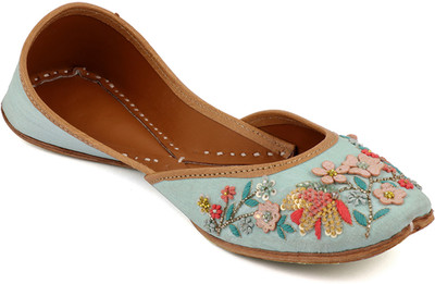 

Coral Haze Premium Quality Silk Women's Punjabi Fashionable Stylish Juttis Ice-Blue Bellies For Women(Blue