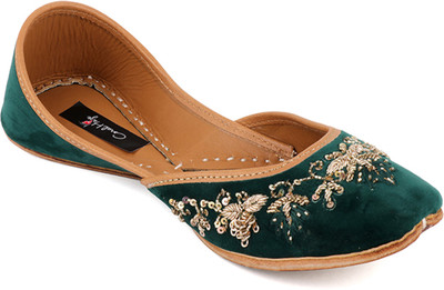 

Coral Haze Premium Quality Velvet Women's Punjabi Fashionable Stylish Jutti Green Jutis For Women(Green, Gold