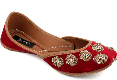

Coral Haze Premium Quality Velvet Women's Punjabi Fashionable Stylish Jutti Red Bellies For Women(Red
