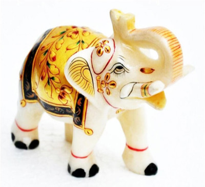 

Gaba Trend Kundan Studded Makrana Marble Elephant Decorative Showpiece - 8 cm(Marble, White, Gold)