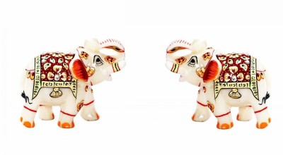 

DI-KRAFT Beautifully Hand Crafted Set Of 2 Marble Elephant Statue Idol With Meenakari Work Home Decor Decorative Showpiece - 8 cm(Marble, Multicolor)