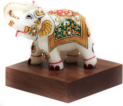

Gaba Trend Kundan Studded Makrana Marble Elephant Decorative Showpiece - 8 cm(Marble, White, Green, Red)