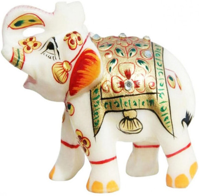 

Gaba Trend Kundan Studded Makrana Marble Elephant Decorative Showpiece - 8 cm(Marble, White, Gold)