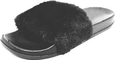 

HALO NATION Party Wear Fashionable Black Velvet Finish Slip On -37 Flip Flops