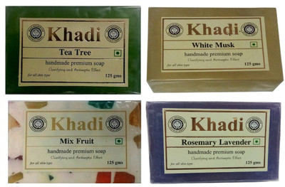 

Khadi Herbal Combo: Tea Tree, White Musk, Mix Fruit, Rosemary Lavender Soap ( 500GMS)(500 g, Pack of 4)