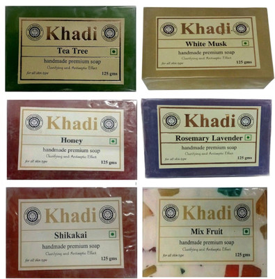

Khadi Herbal Combo: Tea Tree, White Musk, Honey,Rosemary lavender, Shikakai, Mix Fruit Soap (750GMS)(750 g, Pack of 6)