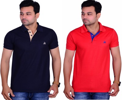 La Milano Colorblock Men Polo Neck Dark Blue, Red T-Shirt