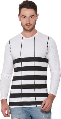 CAMPUS SUTRA Striped Men Round Neck White, Black T-Shirt