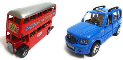 

The Game Begins Combo of Double Decker Bus and Scorpio Car, Small Size (Set of 2 pieces)(Multicolor)