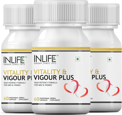 

Inlife Vitality and Vigour Plus Safed Musli, Shilajit, Mucuna Pruriens, Ashwagandha & more, Booster Product for Men Women - 60 Vegetarian Capsules ( pack of 3)(180 No)