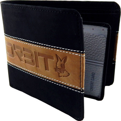 

Orbit Men Black Genuine Leather, Fabric Wallet(5 Card Slots), Black;tan