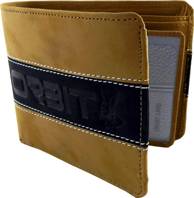 

Orbit Men Khaki Genuine Leather, Fabric Wallet(5 Card Slots), Black;khaki