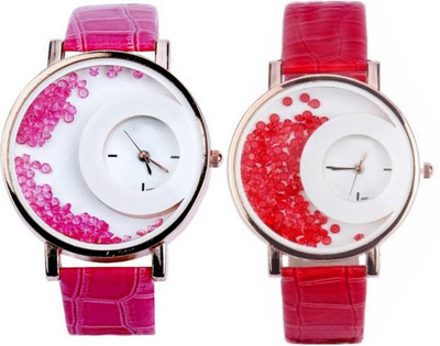 

piu collection PC _MAXRE Half moon Pink & Red Diamond Bead Watch For Girls Watch - For Girls