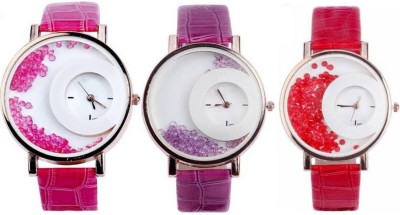 View Piu collection PC _ Maxre Red PInk & Purple Half-moon Diamond Beds Combo Watch  - For Girls  Price Online