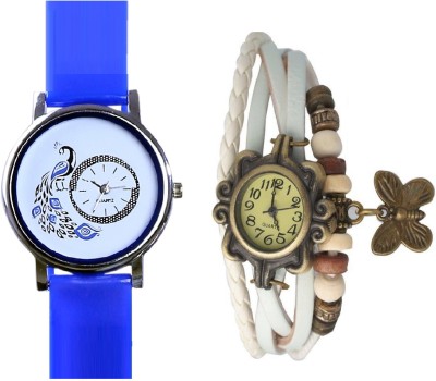 INDIUM NEW WHITE LEATHER BELT WATCH WITH BUTTERFLY WITH INTERNAL DESIGN WATCH PEACOCK WATCH COMBO WATCH COLLECTION FROM PLANET ZO Watch  - For Girls   Watches  (INDIUM)