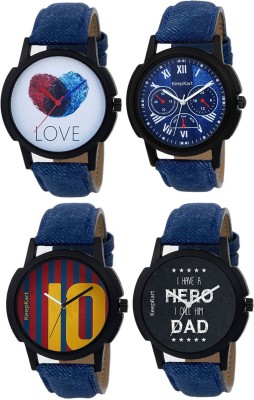 Keepkart Blue Denim Jeans Strap With Fastrack Modish Dial Combo Set Of Four For Men And Women Watch  - For Couple   Watches  (Keepkart)