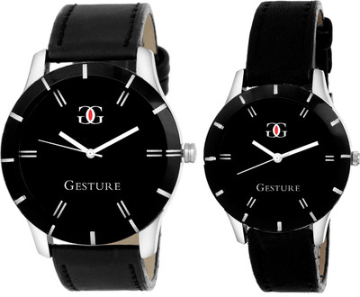 

Gesture Cmb of Modish Dark Black Explorer Strap Edition Watch - For Couple