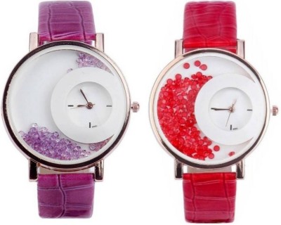View Piu collection PC _ Maxre Purple & Red Half moon Diamond beds Combo Watch  - For Girls  Price Online