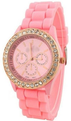 SIMONE pink rubber belt crystal studded women GENEVA Watch  - For Girls   Watches  (SIMONE)