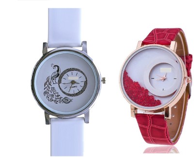 INDIUM NEW RED LEATHER BELT WITH MOVABLE DIAMOND WATCH WITH PEACOCK DESIGN FANCY WATCH LATEST COLLECTION FROM PLANET ZONE Watch  - For Girls   Watches  (INDIUM)