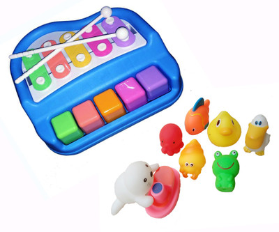 

PRESENTSALE Xylophone Rattel for kids musical toy with 8 pcs bath chu chu toy Rattle(Multicolor)