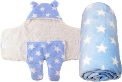 

BRANDONN Polka  Swadding Baby Blanket(Polyester, SKY BLUE