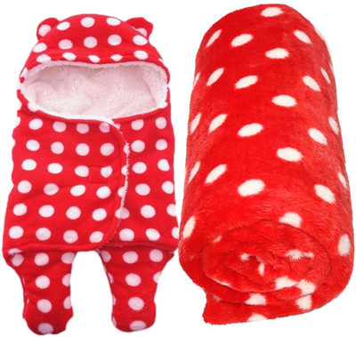 

BRANDONN Polka  Swadding Baby Blanket(Polyester, Red