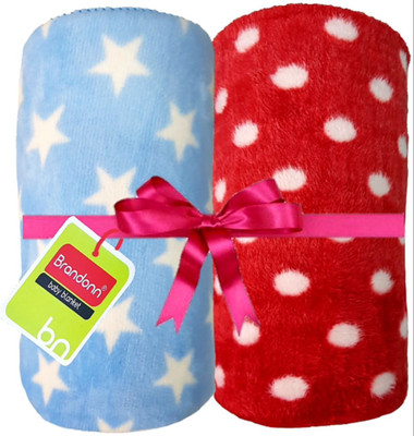 BRANDONN Polka Single Swaddling Baby Blanket for  AC Room(Polyester, Red, Blue)
