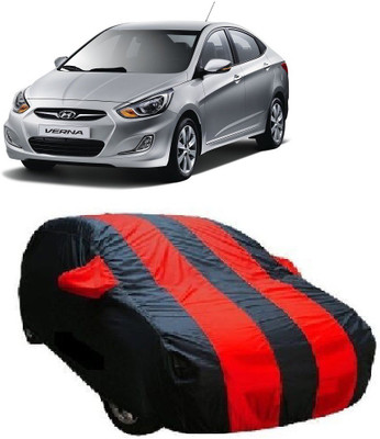 MYTECH Car Cover For Hyundai Fluidic Verna (With Mirror Pockets)(Red, Black)