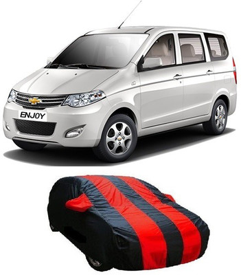 IRONTECH Car Cover For Chevrolet Enjoy (With Mirror Pockets)(Red, Black)