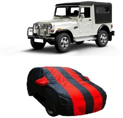 Auto Wheel Garage Car Cover For Mahindra Jeep (With Mirror Pockets)(Red, Black)